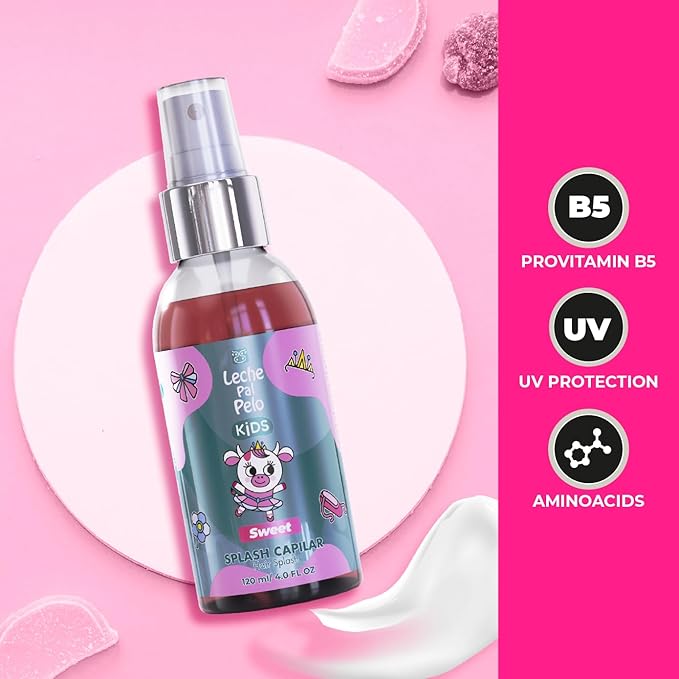 Leche Pal Pelo Kids - Sweet Hair Splash Perfume with Amino Acids, Provitamin B5 - Long-Lasting Fragrance for Soft Hair - 4 oz