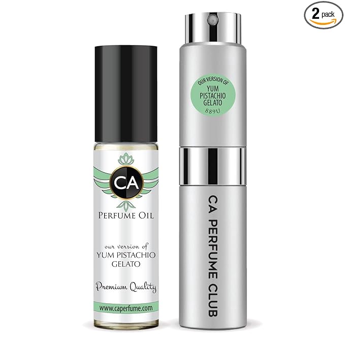 CA Perfume Duo Impression of Yum Pistachio Gelato For Women And Men Perfume Layering Set Long Lasting Travel Size EDP + Body Oil Roll-On Bottle 0.27 Fl Oz+0.33 Fl Oz
