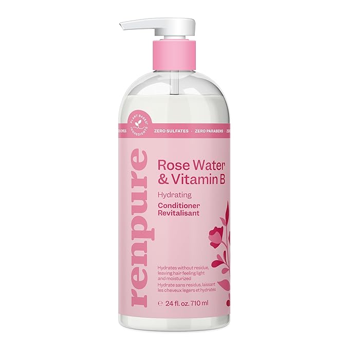 Renpure Rose Water Conditioner, 710ml, Plant Based Beauty, Soothes Scalp, Hydrates Hair, Nourishes, Free of Chemicals, For Women