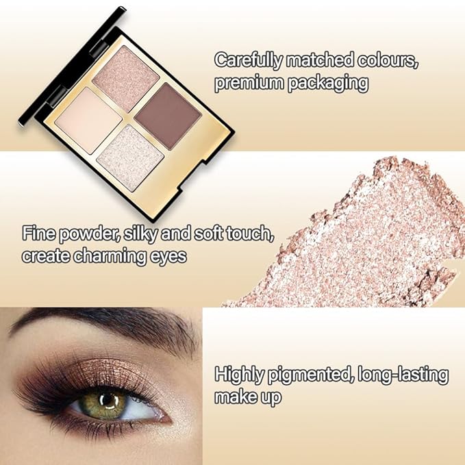 CAKAILA 4 Colors Eyeshadow Makeup Palette,Nude Rose Gold Brown Natural Neutral Nude Eye Shadow Palette with Mirror,Long Lasting Naturing-Looking,Waterproof,Travel Size