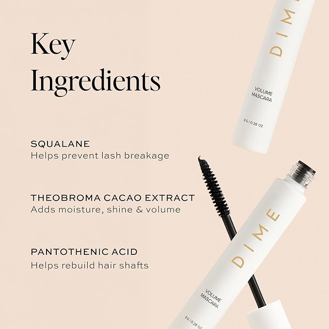 DIME Beauty Volume Boost Tubing Mascara, Smudge Proof, Clump Free Mascara for Fuller, Thicker Lashes - Buildable Length and Volume with Squalane and Cacao Extract - Clean, Vegan - Black 0.28 oz / 8g
