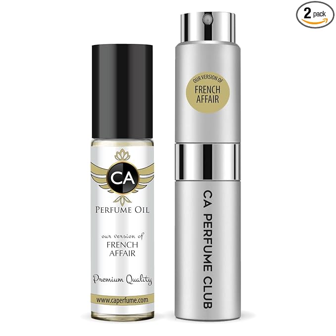 CA Perfume Duo Impression of French Affair For Women And Men Perfume Layering Set Long Lasting Travel Size EDP + Body Oil Roll-On Bottle 0.27 Fl Oz+0.33 Fl Oz