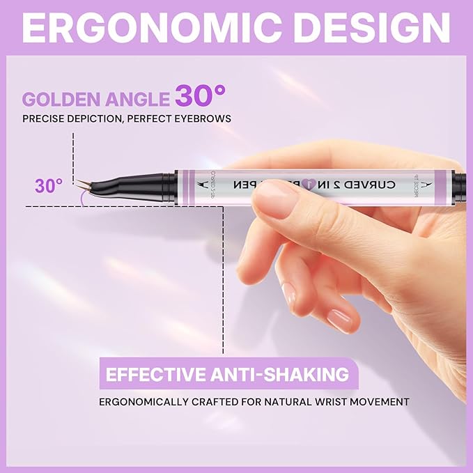 Eyebrow Pencils for Women, 30° Curved Magic 2 in 1 Eyebrow Pen Pro, Waterproof Eye Brow Pen with 2 Tips, Microblading Brow Pencils for Precise Hair Like Strokes, Last All Day Makeup (Brown)