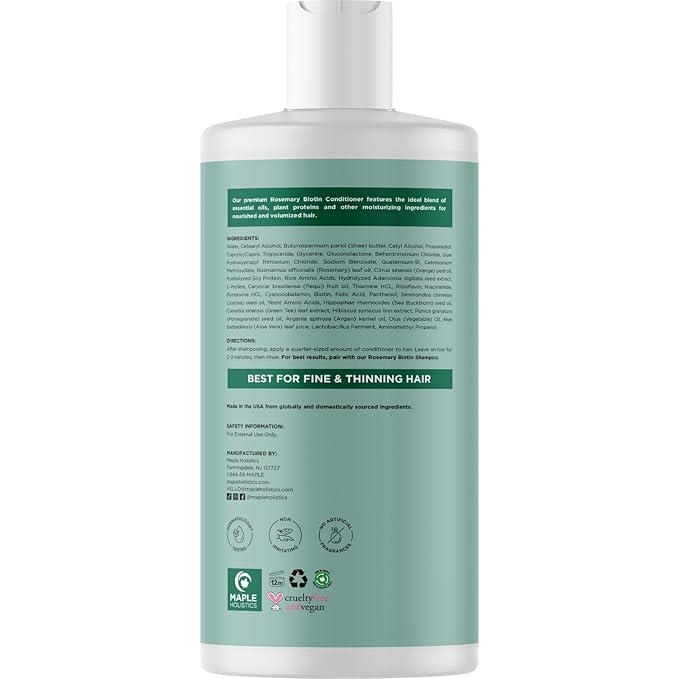 Biotin Rosemary Conditioner for Thinning Hair - Vegan Rosemary Biotin Conditioner with Volumizing Plant Proteins & B Vitamins for Fine Weak & Dull Hair - Sulfate Paraben & Silicone Free (16 Fl Oz)
