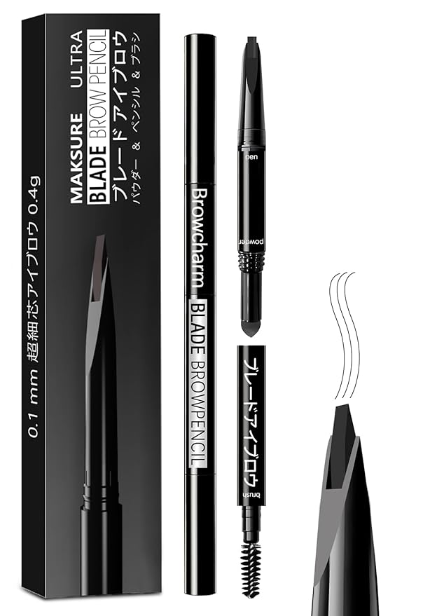 Browcharm Microblading Eyebrow Pencil,0.1mm Ultra-Fine Tip,3-in-1 Waterproof Eyebrow Pencil,with Eyebrow Powder&Eyebrow Brush,Hair-Like Strokes,Shapes,Fills Brow Makeup (01 Black)