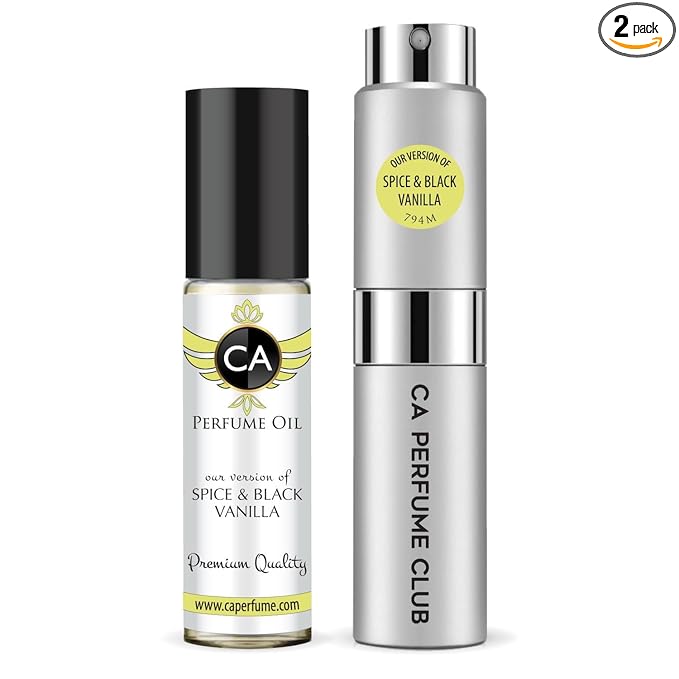 CA Perfume Duo Impression of Spice & Black Vanilla For Men Perfume Layering Set Mens Cologne Long Lasting Travel Size EDP + Body Oil Roll-On Bottle 0.27 Fl Oz+0.33 Fl Oz