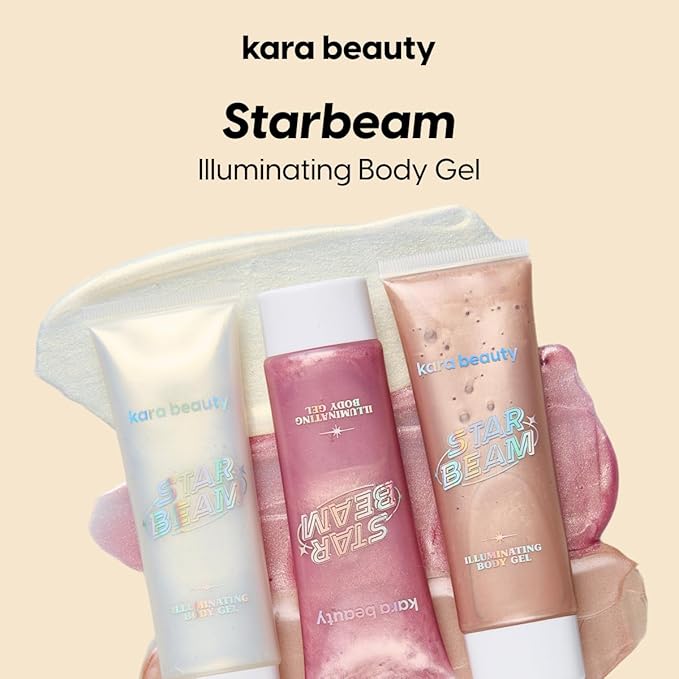 Kara Beauty STARBEAM Illuminating Body Gel with Argan Oil, Lightweight Non Sticky Body Shimmer and Glitter Gel for Radiant Glow, Buildable Makeup for Festivals Raves Beach and Pool Moonbeam