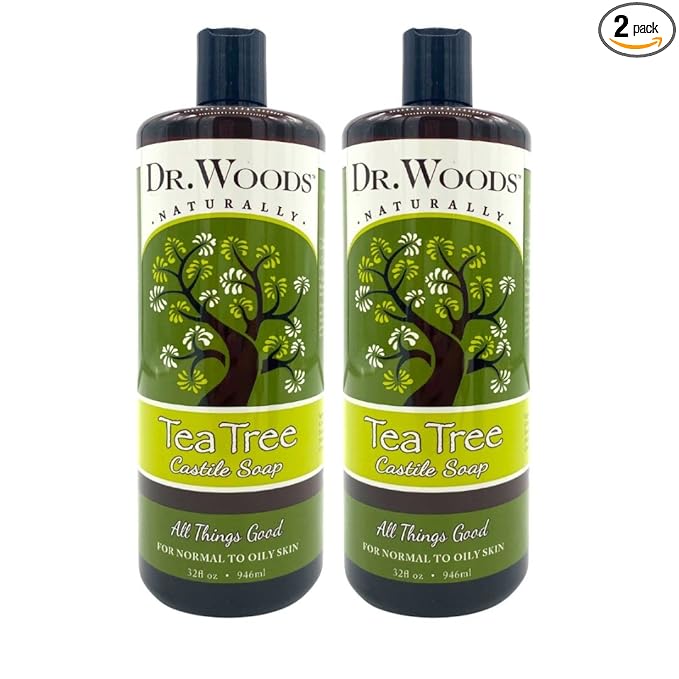 Dr. Woods Pure Tea Tree Liquid Castile Soap - Natural Castile Soap for Body, Hands, and Face with Vitamin E and Hemp Oil, for Men and Women - 32 Fl Oz, Pack of 2