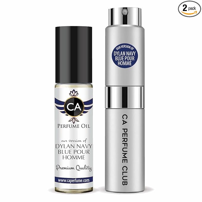CA Perfume Duo Impression of Dylan Navy Blue Pour Homme For Men Perfume Layering Set Mens Cologne Long Lasting Travel Size EDP + Body Oil Roll-On Bottle 0.27 Fl Oz+0.33 Fl Oz
