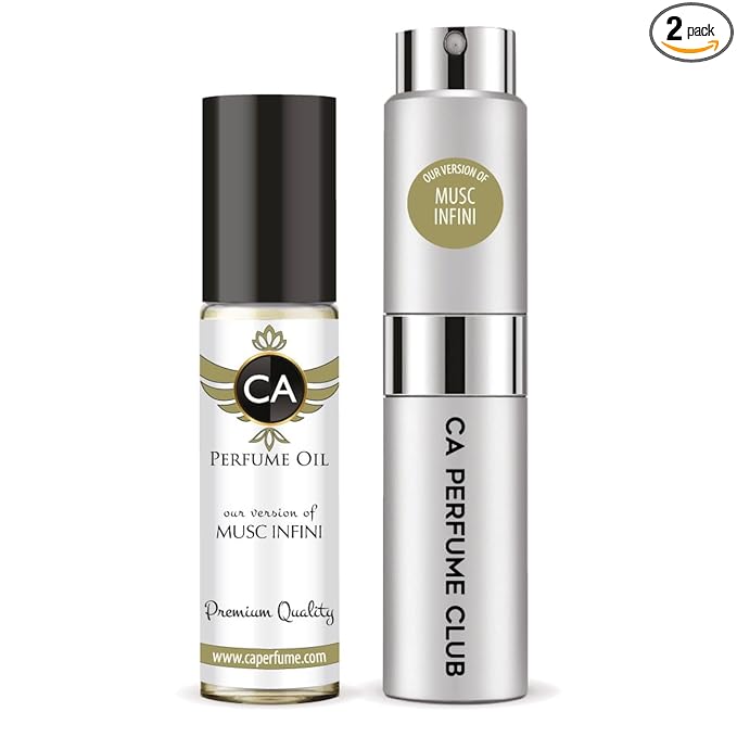 CA Perfume Duo Impression of Musc Infini For Women And Men Perfume Layering Set Long Lasting Travel Size EDP + Body Oil Roll-On Bottle 0.27 Fl Oz+0.33 Fl Oz