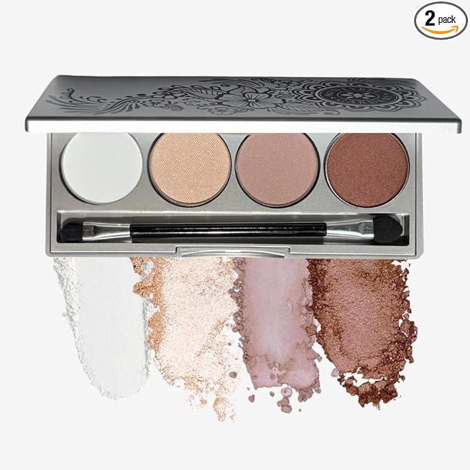 Honeybee Gardens Skinny Dip II Refillable Eye Shadow Palette – 4 Neutral Shades, Highly Pigmented Natural Eyeshadow, Vegan, Gluten-Free, Talc-Free & Paraben-Free Makeup Palette - Travel Size