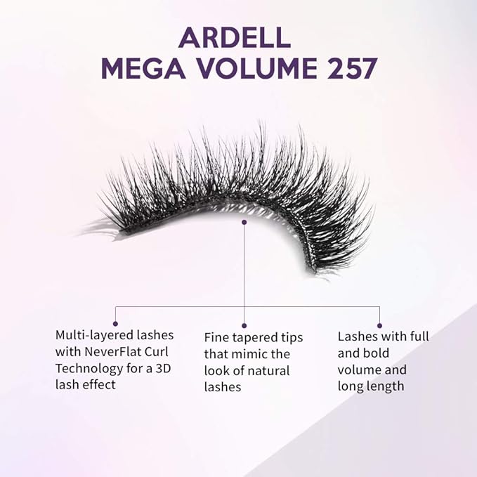 Ardell Mega Volume Lash 257 Multi-Layered False Lashes with Curl Technology, 4 Pairs