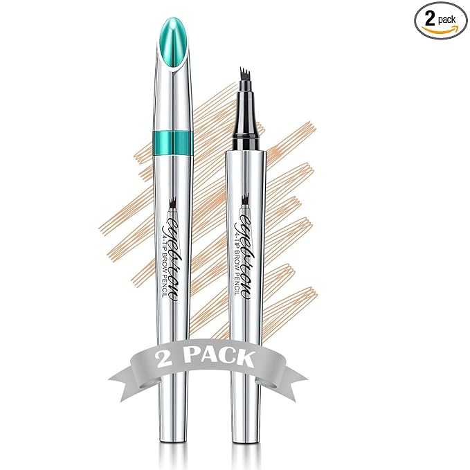 3D Waterproof Microblading Eyebrow Pen 4 Fork Tip Tattoo Pencil, Long-Lasting Brow Microfilling Eyebrow Pen, Easy to Use Microblade Eyebrow Pencil Eyebrow Brush (2 PCS (Light Brown))