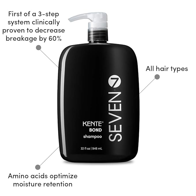 SEVEN Kente Bond Repair Shampoo, Strengthening Shampoo for Damaged Hair Split Ends, Bond Building Cleanse with Green Tea Guar ProVitamin B5 for Repair Hydration, 32oz