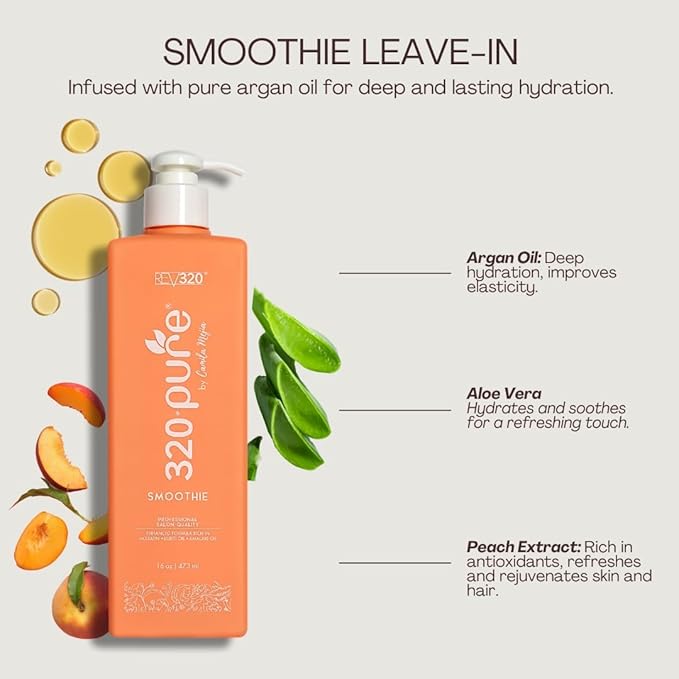 Rev320 320Pure Smoothie Leave In Conditioner 8oz, Sulfate Free, Color Safe & Lightweight Formula, Deep Repair Moisturizing Detangler for Frizzy, Curly, Thick, Wavy, Dry & Damaged Hair