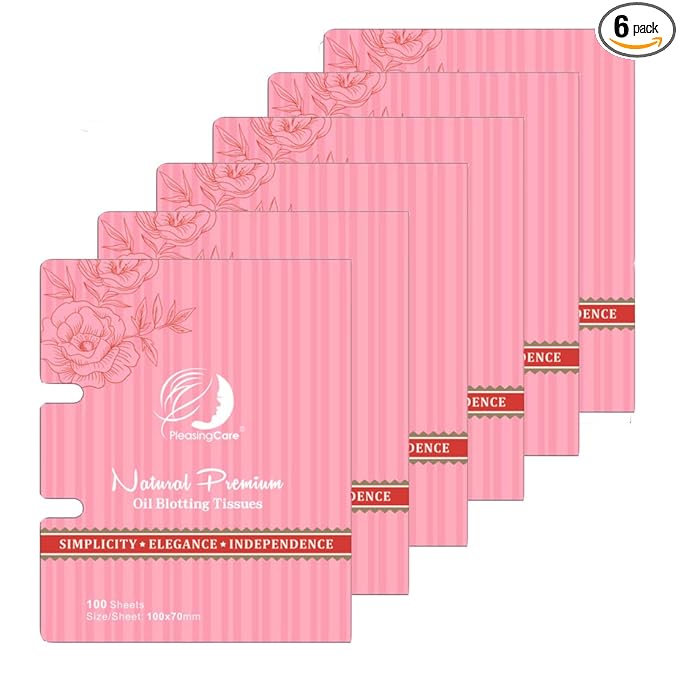 Rose Oil Blotting Sheets — 600 Count (6 Packs of 100), Pink Blotting Paper with Natural Rose Flower Particles, Makeup-Friendly Oil Absorbing Tissues for Oily and Sensitive Skin