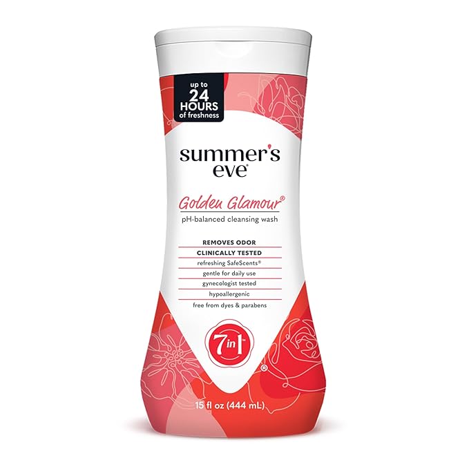 Summer's Eve Golden Glamour All-Over Daily Feminine Wash, pH-Balanced Body Wash for Women, Removes Vaginal Odor and Refreshes, 15 Fl Oz