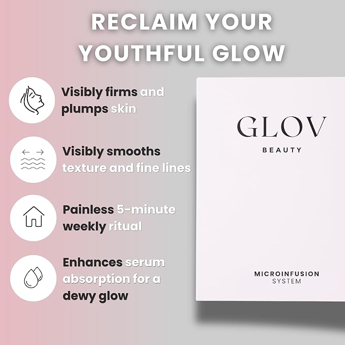 Glov Beauty Micro Infusion System for Face & Lips – 0.25mm 24k Gold Cosmetic Facial Stamp with Hyaluronic Acid, Collagen Peptides & Licorice Root Serum Ampoules (1x Infusion Application, 3x Serums)