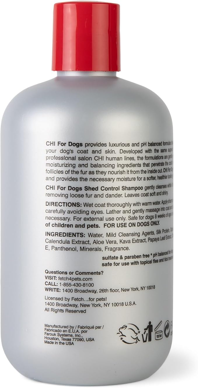 CHI for Dogs Shed Control Shampoo for Dogs, 16 Ounces | Best Anti-Shed Dog Shampoo | Sulfate and Paraben Free, pH Balanced for Dogs, Made in USA