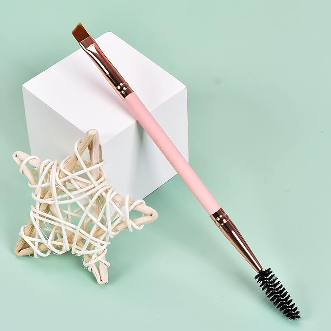 Duo Eyebrow Brush, Spoolie Brush and Angled Brow Brush Eyelash Brush for Eye Makeup. (5pcs, Pink)