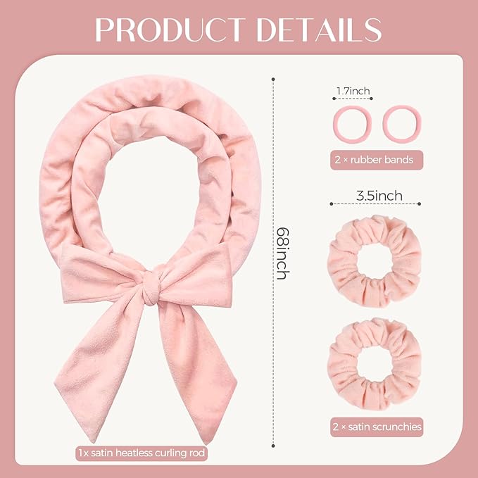 Heatless Curls Overnight Hair Curlers to Sleep In Overnight Curls for Women Heatless Hair Curler for Long Hair Overnight Headband （Pink）