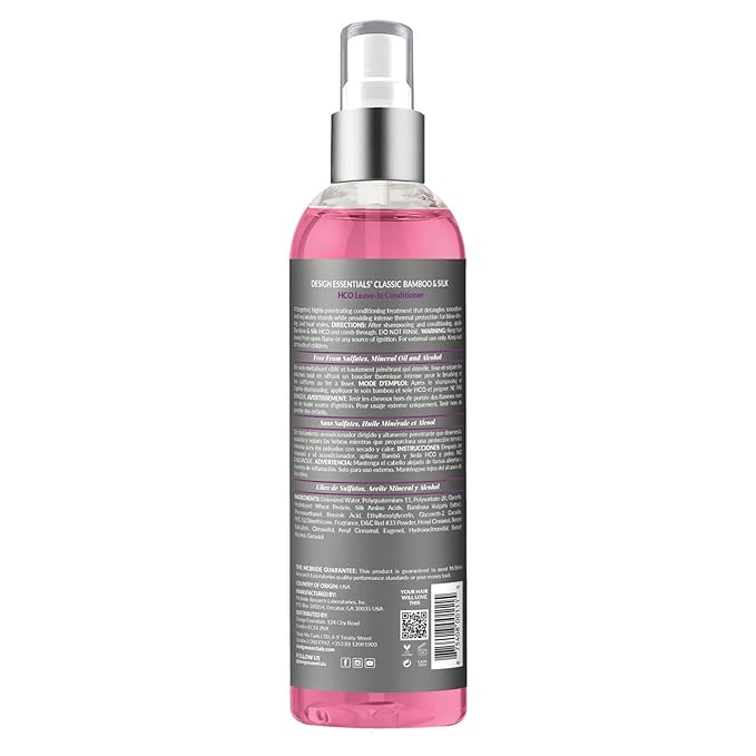 Design Essentials Bamboo & Silk HCO Leave-In Conditioner, Thermal Protection for Natural and Relaxed Hair, Softens & Detangles, 8 Oz, Pack of 1