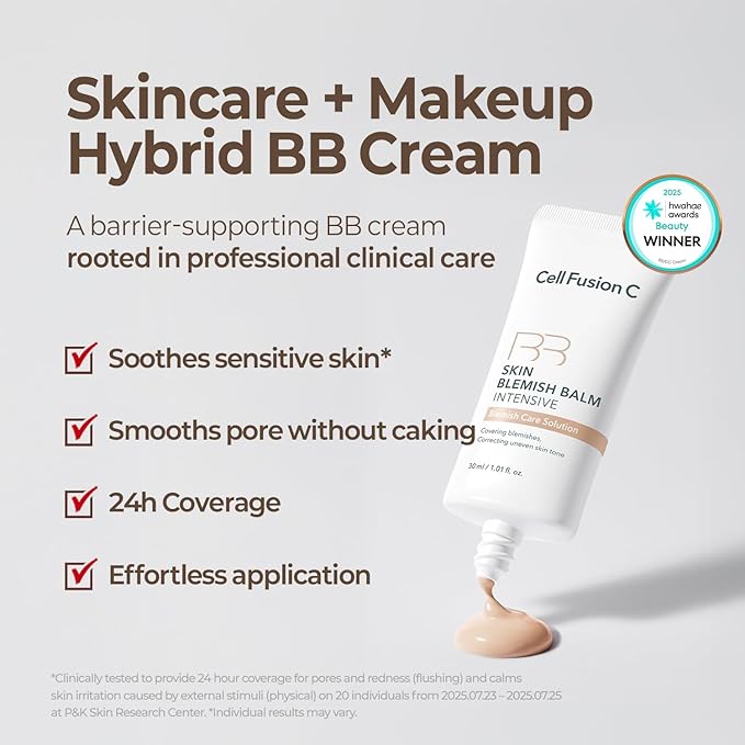 Cell Fusion C Skin Blemish Balm No.21 Natural Light - Light, Lightweight BB Cream with Ceramide, Tinted Moisturizer for Sensitive Skin, SPF-Free, Korean Makeup, 1.01 fl.oz.