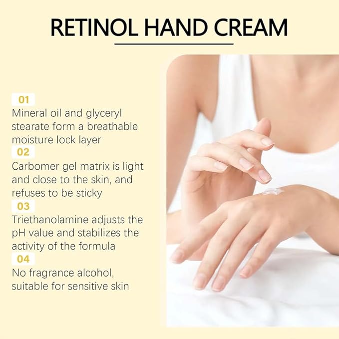 Retinol Hand Cream Anti Aging, Enriched With Collagen, It is Specially Formulated for Aging, Dry, And Chapped Hands (100G Anti Aging Hand Cream, Nourishing and Protecting Skin, Nails, And Cuticles)