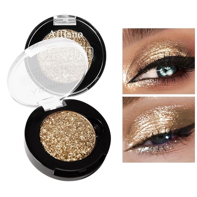 Afflano Bronze Glitter Eyeshadow Highly Pigmented, Intense Color Bling Nude Brown Eyeshadow Palette Single, Long Lasting, Blendable, Neutral Metallic Sparkle Glitter Eyes Look Daily Wear, 4H