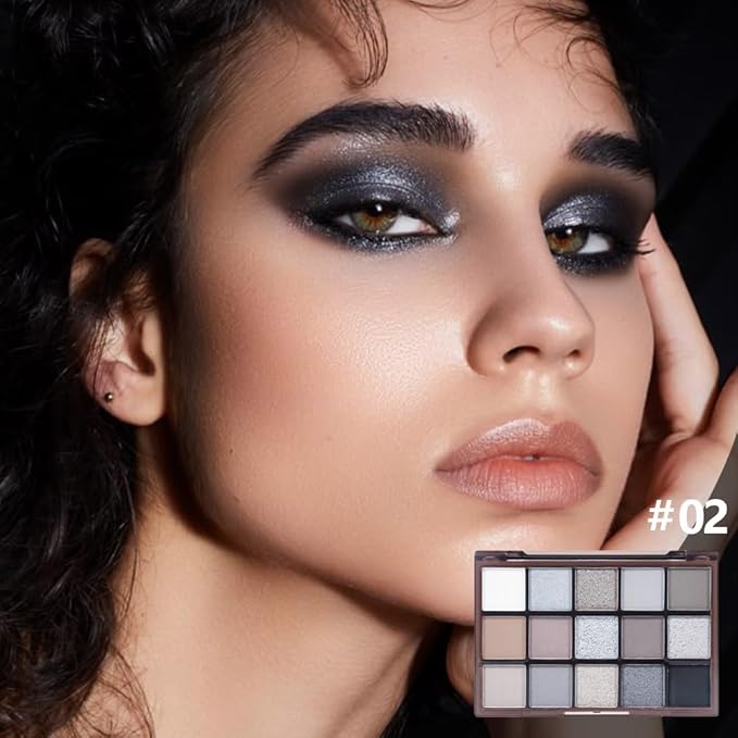 CAKAILA Smokey Black Eye Shadow Makeup Palette,15 Colors Gray Silver Dark Shimmer Matte Makeup Pallet,Long Lasting Waterproof Blendable for Daily and Halloween,Vegan,Cruelty -free