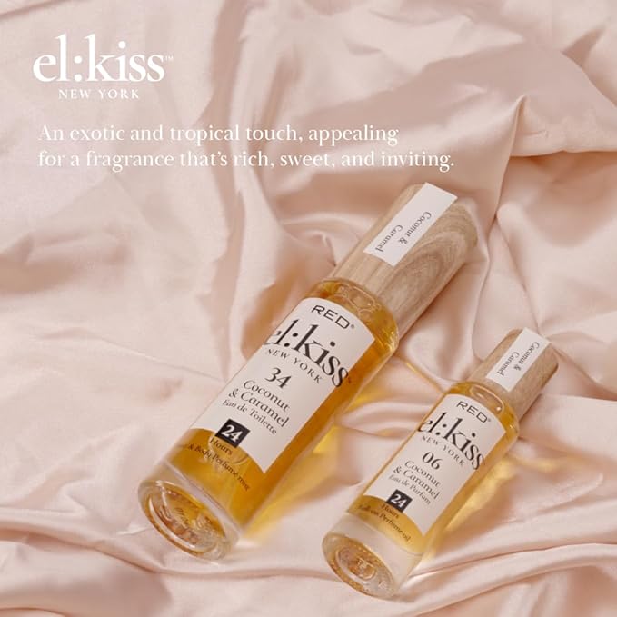 EL:KISS Hair Perfume & Body Mist, Coconut & Caramel Eau de Toilette 30mL (1.01 Fl Oz), Hydrating & Long-Lasting, Alcohol-Free & Mineral Oil-Free, Infused with Jojoba, Argan Oil & Aloe Vera