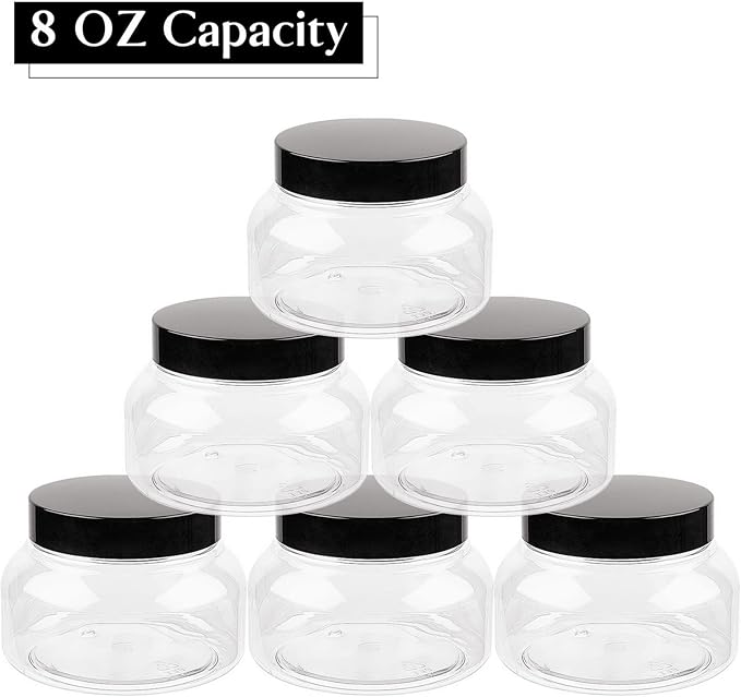 TUZAZO 8 Oz Premium Plastic Tuscany Jars with Lids BPA Free, 24 Pack Empty Sugar Scrub Containers, Round Clear Cosmetic Containers for Body Butter, Lotion, Cream, Gel, Beauty Product