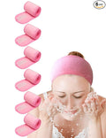 EUICAE Spa Headband Pack of 6 All Pink Sweat Head Towels - Non-slip, Stretchable, Washable Makeup Headbands for Face Wash, Facial Treatment, Sports