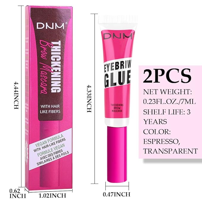 Tinted Thickening Brow Mascara,Brow Glue Eyebrow Gel, Waterproof, Transfer-proof, Brush to Fill in Eyebrows and Cover Gray Hairs - Cruelty Free (2pcs 07 Espresso &09 transparent)
