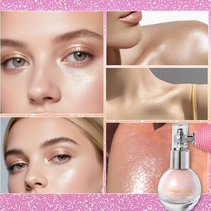 Body Glitter Spray, Hair Glitter Spray, Body Shimmer Powder, Face Glitter Highlighter, Glitter Spray, Body Shimmer Spray for Skin (Golden)