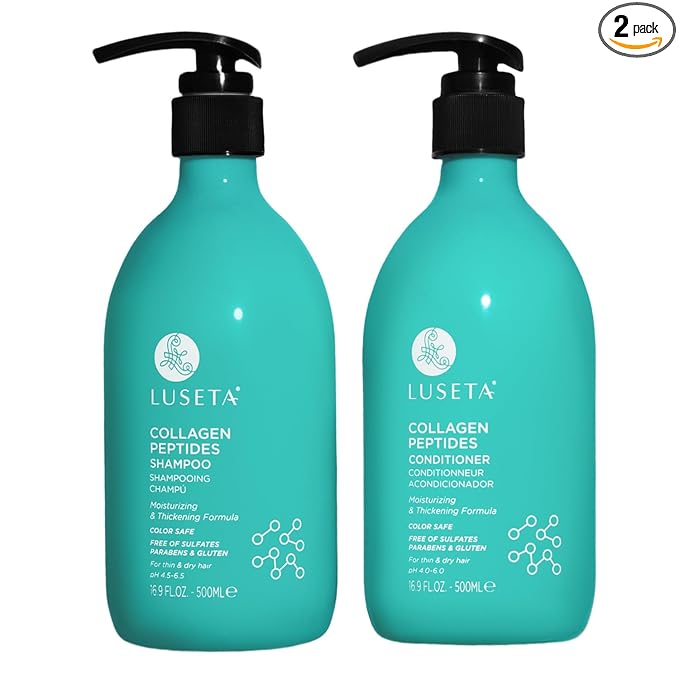 Luseta Thickening Shampoo and Conditioner Set with Collagen Peptides Strengthen and Moisturize for Thin & Dry Hair, Promote Thickness and Reduce Breakage for Fuller-Looking Hair 16.9oz×2