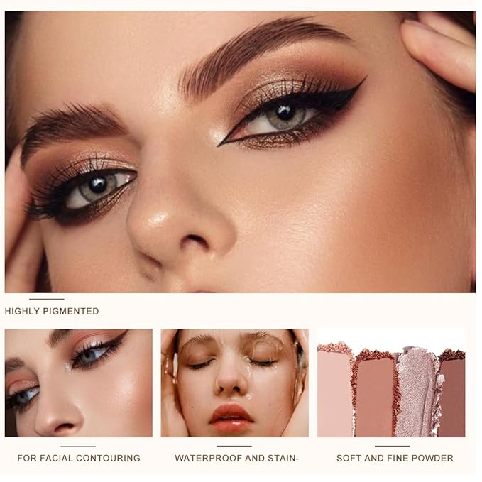 Matte Shimmer Glitter Eyeshadow Palette – 6-Color Warm Red Brown & Champagne Gold Eye Shadow Kit, High Pigment Long-Lasting Neutral Rust Makeup Palette for Daily Wear, Fall Looks & Soft Glam