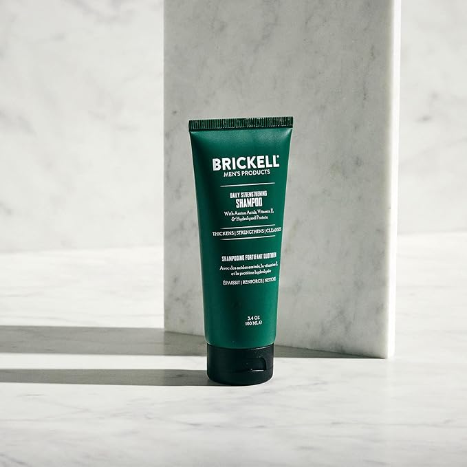Brickell Men's Products Daily Strengthening Shampoo for Men, Mint & Tea Tree Oil To Soothe Dry and Itchy Scalp, Sulfate Free and Paraben Free, With Pro-Vitamin B5 & Hydrolized Protein, 3.4oz, Scented