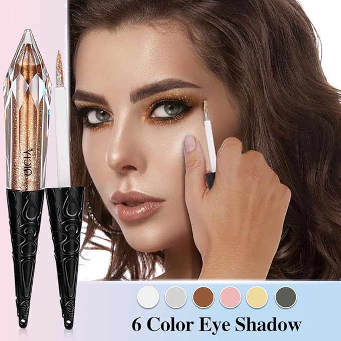 2-in-1 Liquid Glitter Eyeliner & Shimmer Eyeshadow, Waterproof Metallic Eye Makeup with Flexible Brush Tip, Easy to Color, High Pigment Long Lasting Sparkle All-Day (Mermaid)