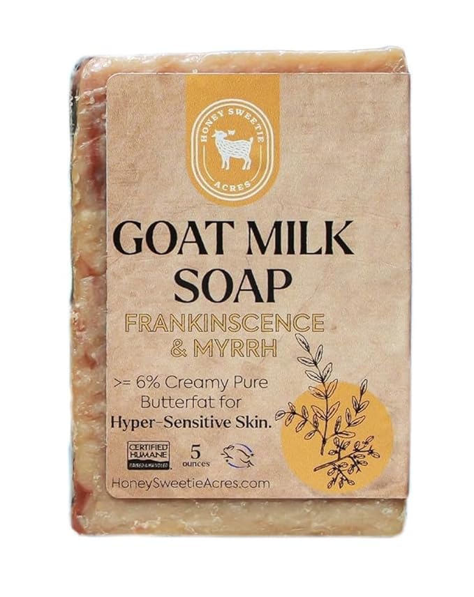 Honey Sweetie Acres Frankincense Goat Milk Soap - Handmade 5 oz Bar, Made with Natural Ingredients, Moisturizing & Gentle, Made in the USA