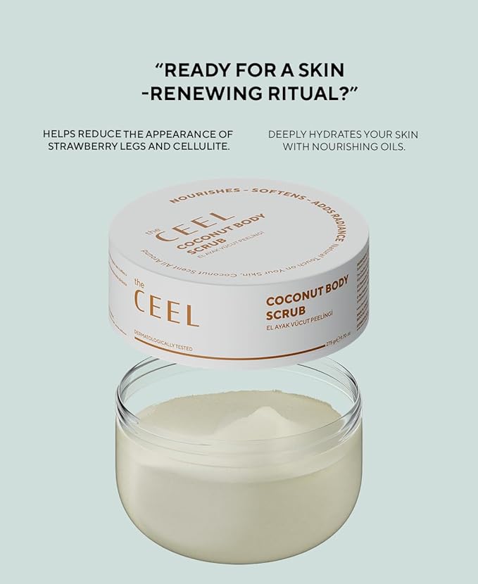 The Ceel Coconut Body Scrub – Moisturizing, Nourishing & Exfoliating Scrub for Keratosis Pilaris, Dry Skin & Smooth, Glowing Skin 275g - 9.70 oz
