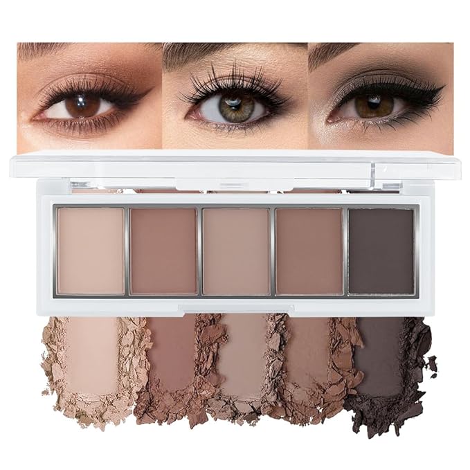 5 Color Matte Eyeshadow Palette, Cool Taupe Nude Brown Eye Shadow, Soft Blendable Natural Eye Makeup, Smooth Long Lasting Matte Powder for Everyday Sculpted Soft Smokey Look, Sombra de Ojos 6
