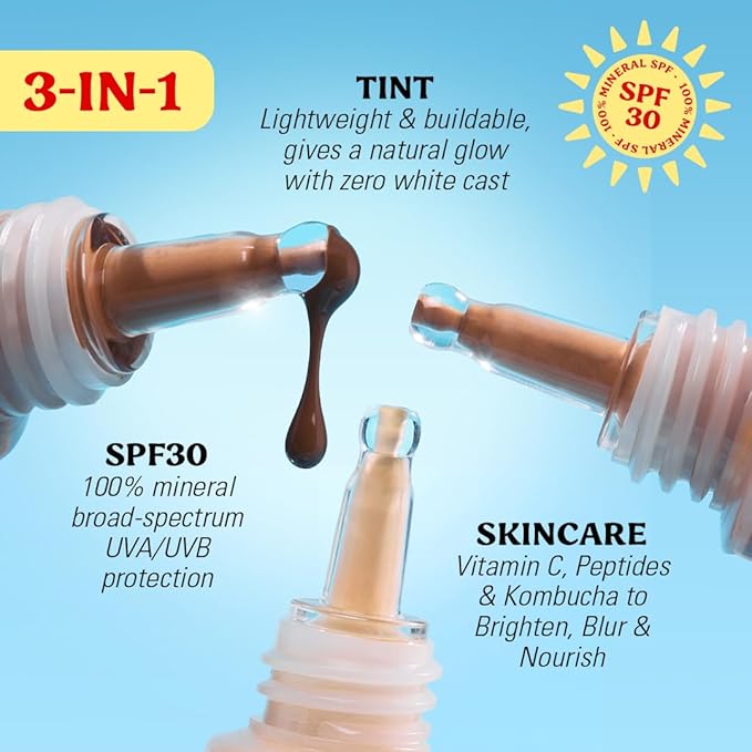 Revolution Superdewy SPF 30 Skin Tint, Tinted Mineral Face Foundation, Buildable Coverage for Facial Glow, 12% Zinc Oxide, Vegan & Cruelty-Free, Light Cool