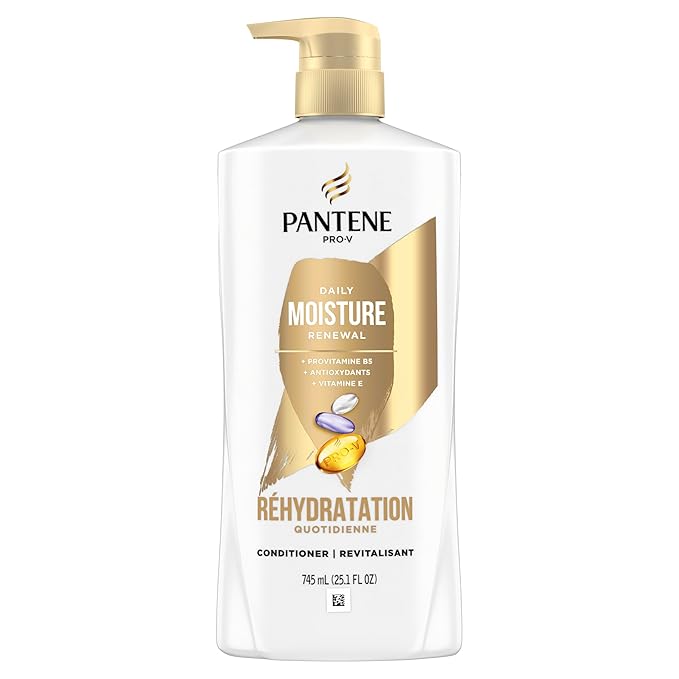 Pantene Conditioner, Daily Moisture Renewal with Vitamin E - Pro-V Nutrients for Dry, Color-Treated, Straight to Curly Hair, 72 Hour Hydration & Softness, Paraben Free, 25.1 Fl Oz