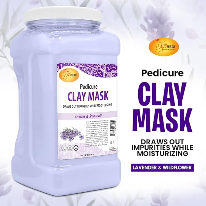 SPA REDI - Clay Mask, Lavender and Wildflower, 128 Oz - Pedicure and Body Deep Cleansing, Skin Pore Purifying, Detoxifying and Hydrating - Natural Bentonite Clay, Infused with