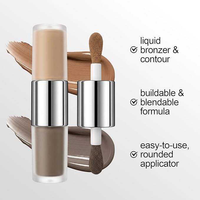 Erinde Dual Ended Liquid Contour Stick, Cool Toned Gray Contour & Warm Brown Bronzer, Lightweight Blendable Matte Cream Formula, Long Lasting Face Sculpting Makeup, Vegan & Cruelty-Free
