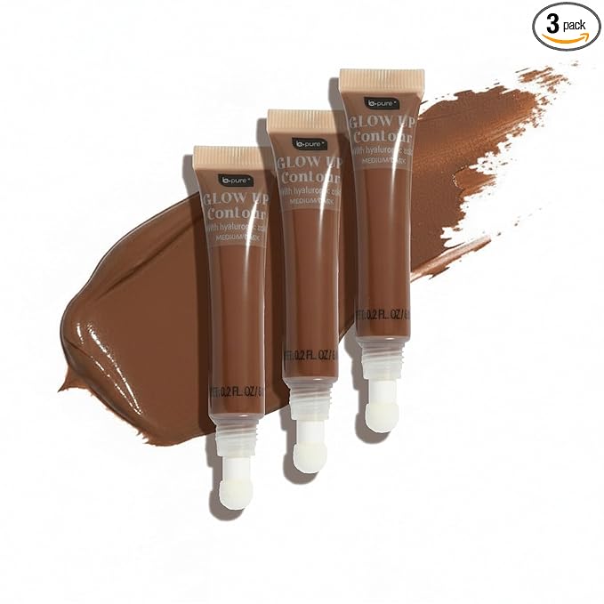 b.pure Glow Up Liquid Contour Wand | Hyaluronic Acid & Vitamin E | Blendable, Buildable Formula | Medium/Dark, 0.27 oz, 3-Pack