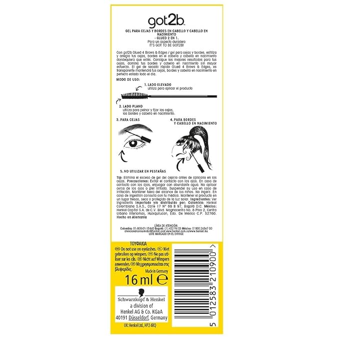got2b Glued for Brows & Edges 2 in 1 Wand Eyebrow Gel, 72hr Hold, No White Residue or Stickness, Vegan, Silicone Free, Alcohol Free, 16 ml