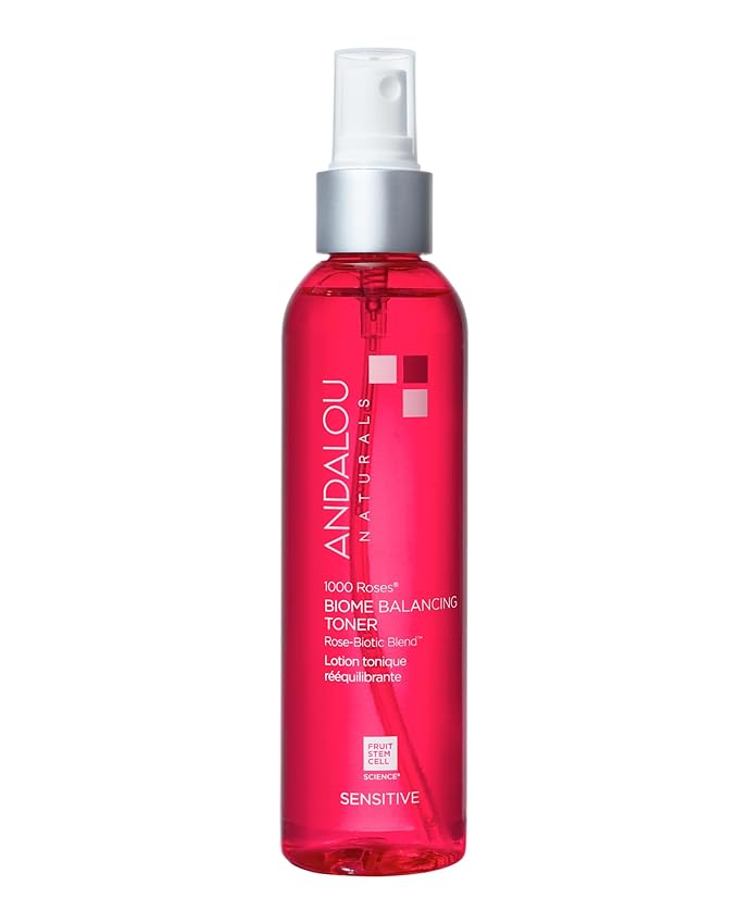 Andalou Naturals Toner, 1000 Roses Biome Balancing Facial Toner, Refreshing & Gentle on Sensitive Skin, Rose-Biotic Blend to Help Protect & Strengthen Skin Barrier, 6 Fl Oz Spray