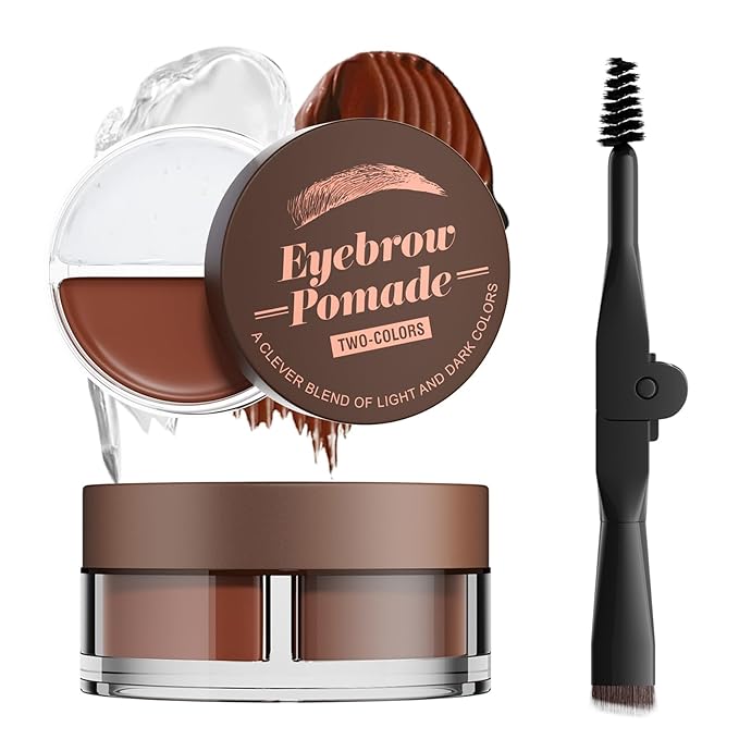 Dual Color Eyebrow Pomade for Women 2-in-1 Waterproof & Sweatproof Brow Gel with Foldable Dual-Ended Brush - Natural Looking, Long Lasting, All-Day Wear for Beginners (Light Brown+Brow Gel)